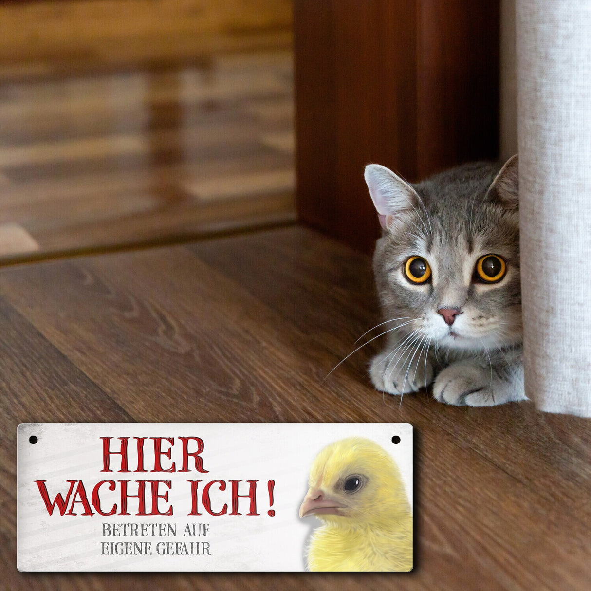 Metallschild mit Küken Motiv und Spruch: Betreten auf eigene Gefahr ...