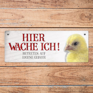 Metallschild mit Küken Motiv und Spruch: Betreten auf eigene Gefahr ...