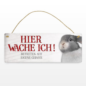 Metallschild mit Hase Motiv und Spruch: Betreten auf eigene Gefahr ...