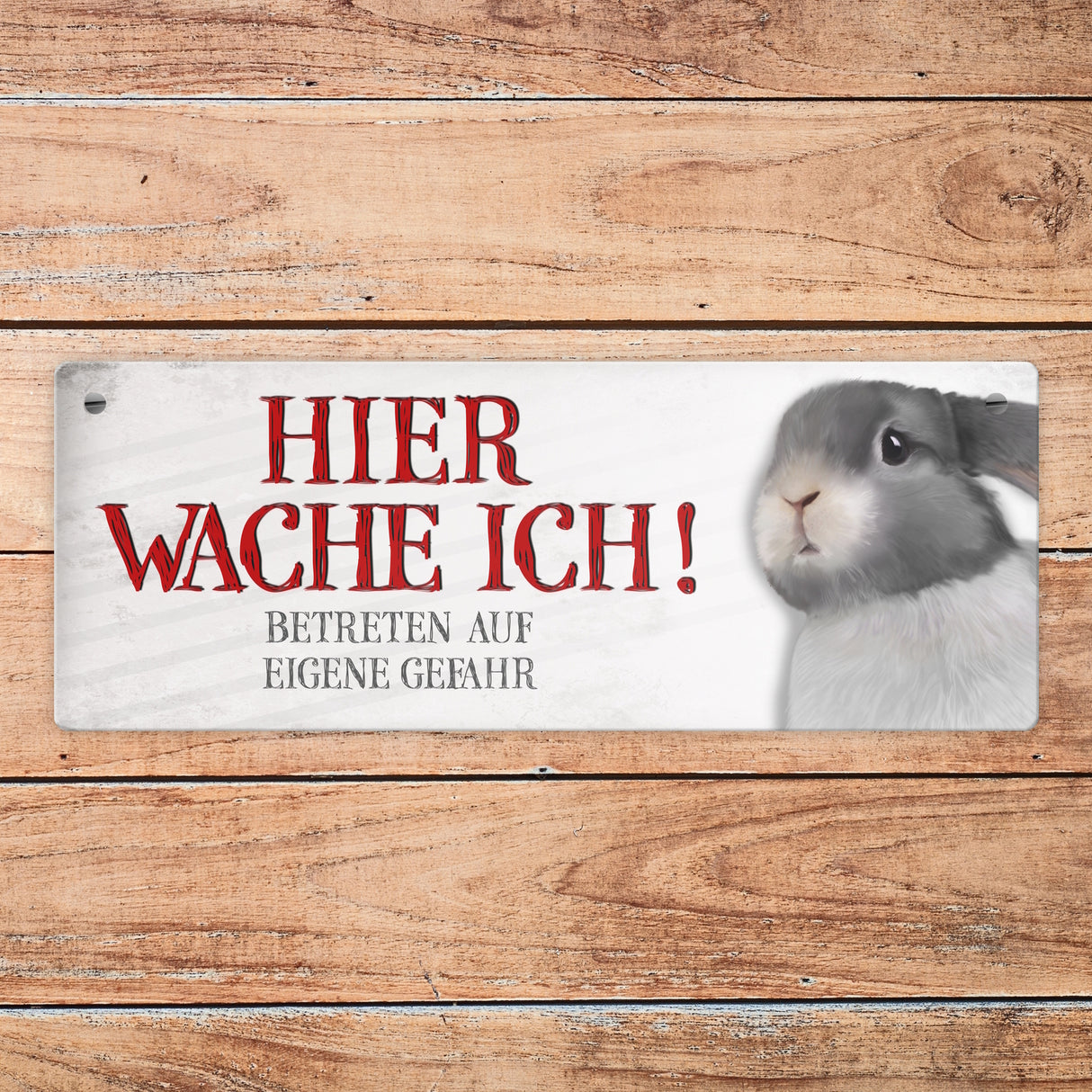 Metallschild mit Hase Motiv und Spruch: Betreten auf eigene Gefahr ...