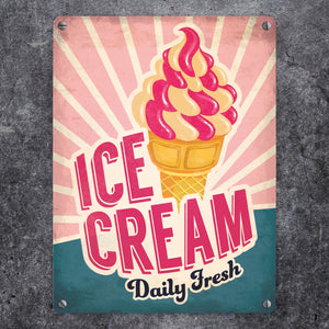 Metallschild mit American Diner Classics - Ice Cream Motiv