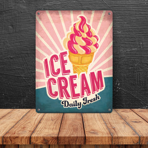 Metallschild mit American Diner Classics - Ice Cream Motiv