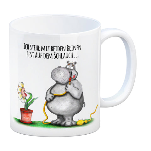 Ich stehe mit beiden Beinen fest auf dem Schlauch Nilpferd Kaffeebecher