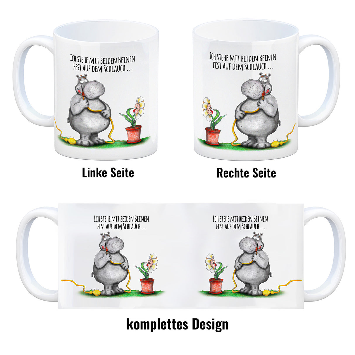 Ich stehe mit beiden Beinen fest auf dem Schlauch Nilpferd Kaffeebecher
