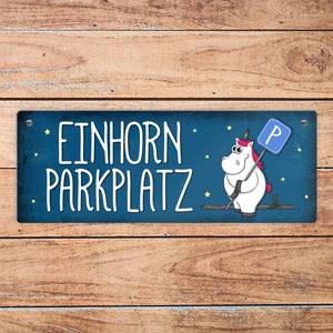 Honeycorns Metallschild mit Einhornparkplatz Motiv