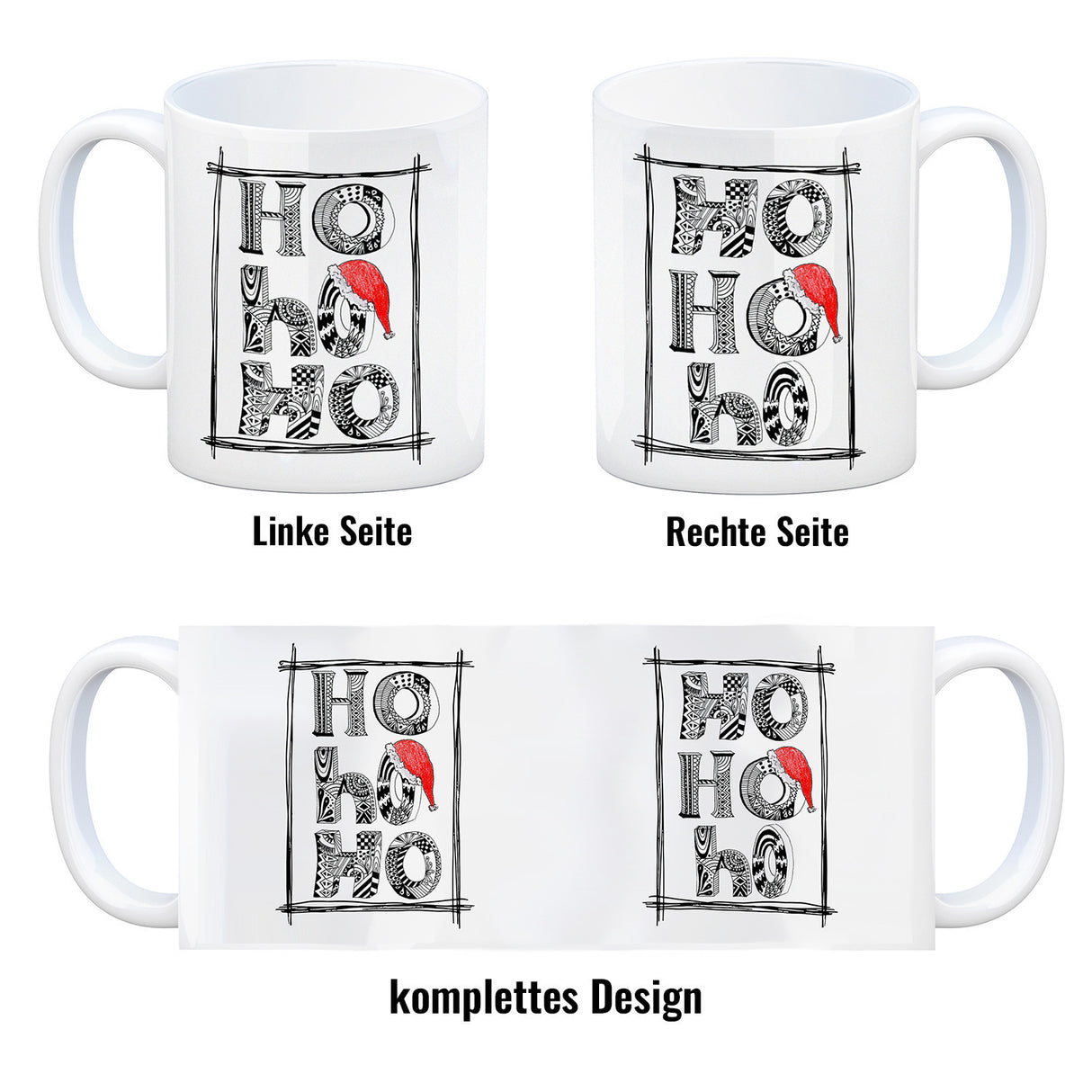 Ho Ho Ho Kaffeebecher mit Weihnachtsmotiv