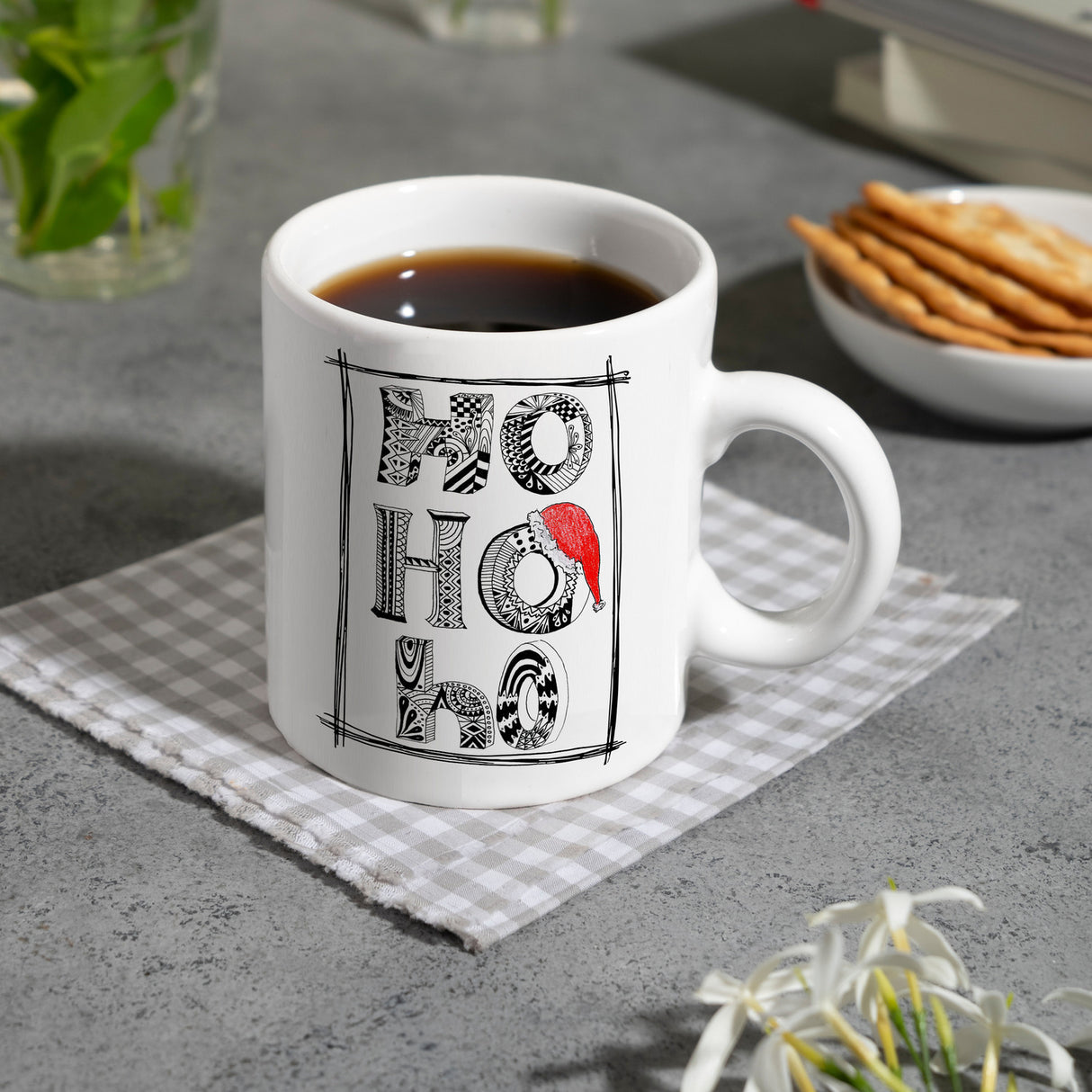 Ho Ho Ho Kaffeebecher mit Weihnachtsmotiv