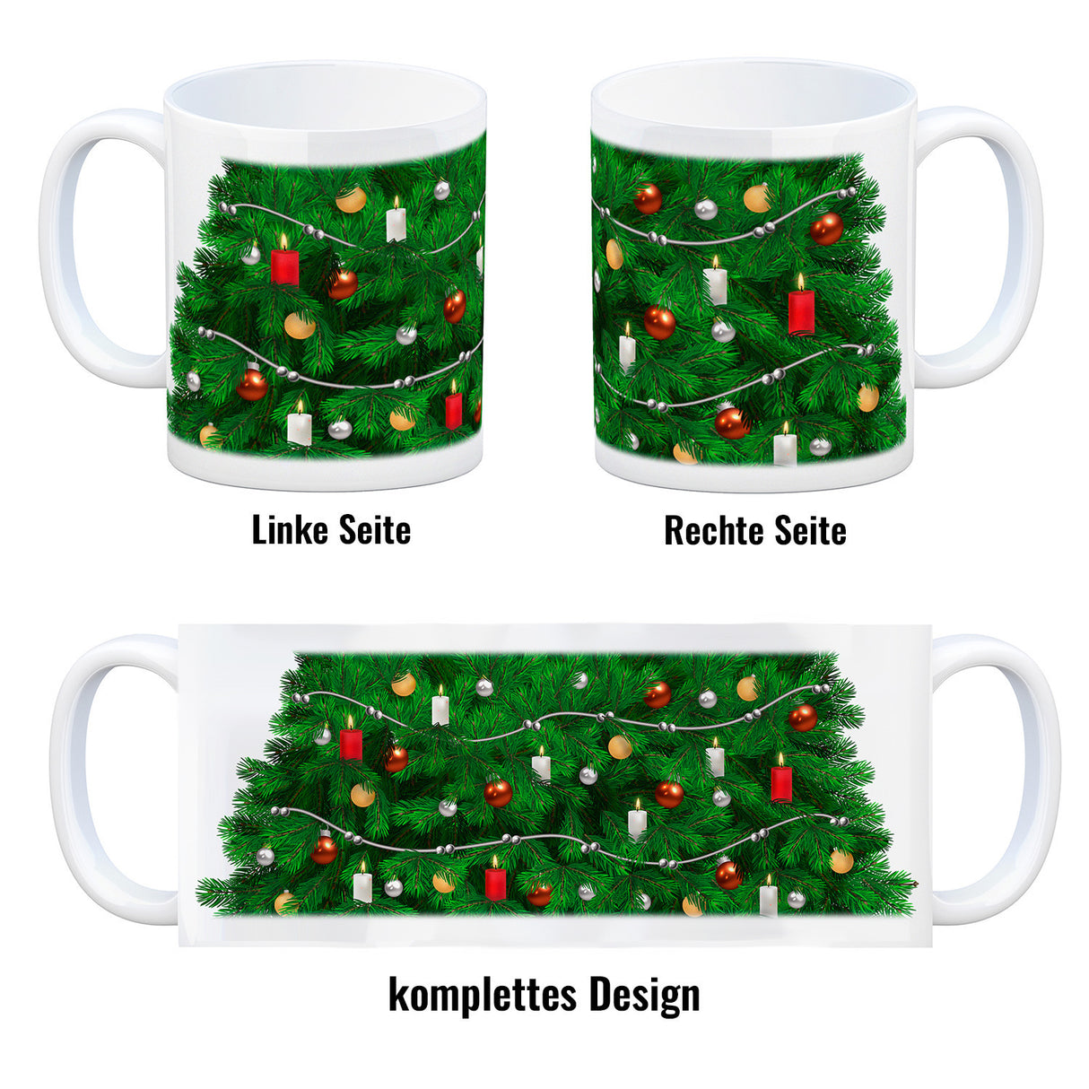 Kaffeebecher mit fotorealistischem Weihnachtsbaum Motiv