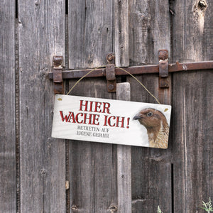 Metallschild mit Wachtel Motiv und Spruch: Betreten auf eigene Gefahr ...