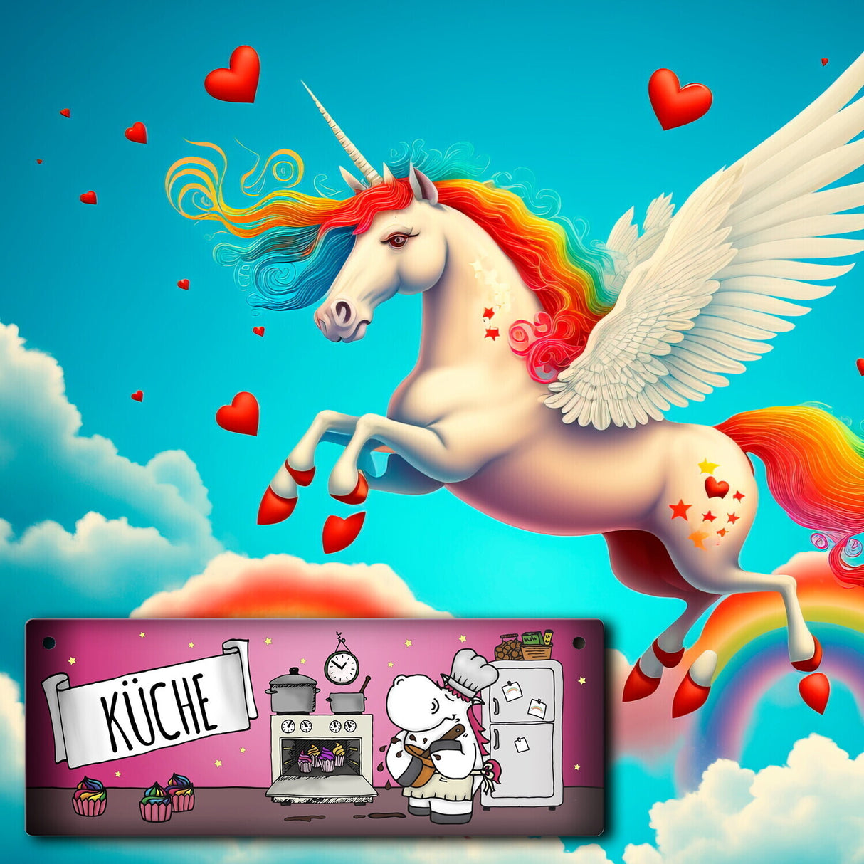 Honeycorns Metallschild mit Einhorn Küche Motiv