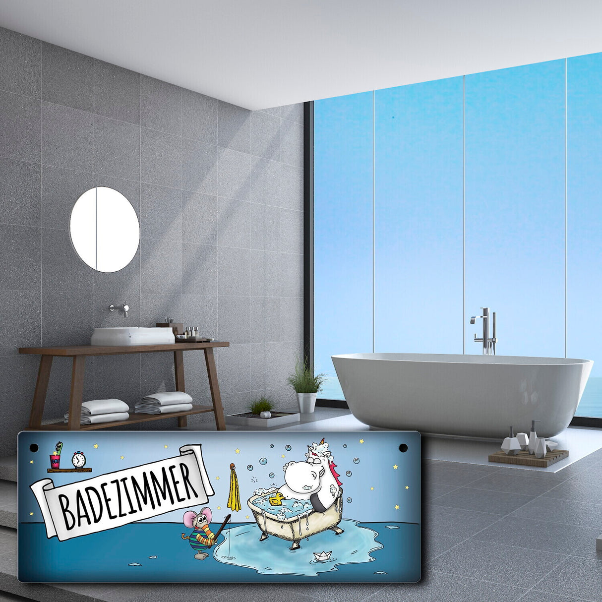 Honeycorns Metallschild mit Einhorn Badezimmer Motiv