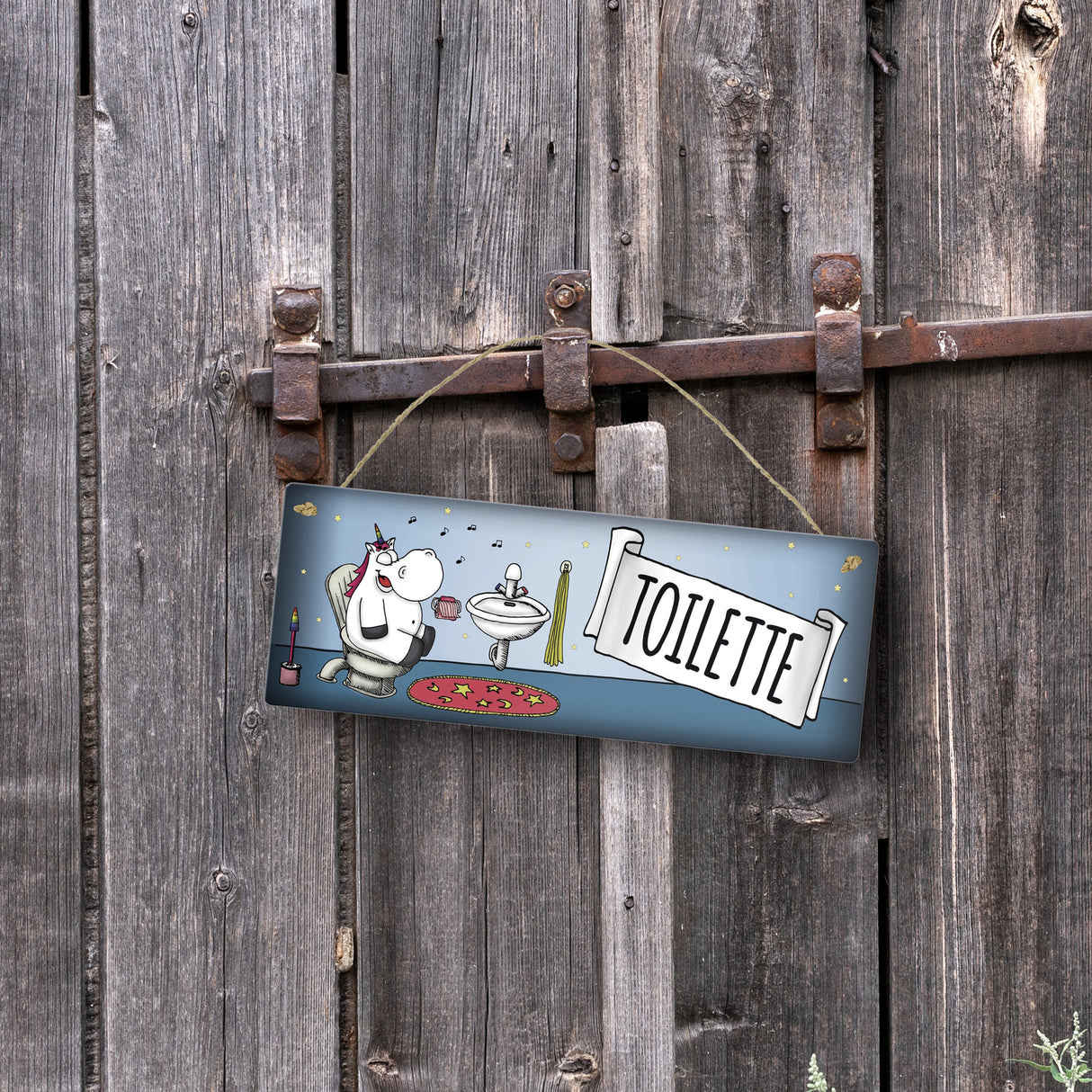 Honeycorns Metallschild mit Einhorn Toilette Motiv