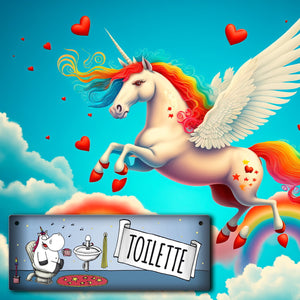 Honeycorns Metallschild mit Einhorn Toilette Motiv
