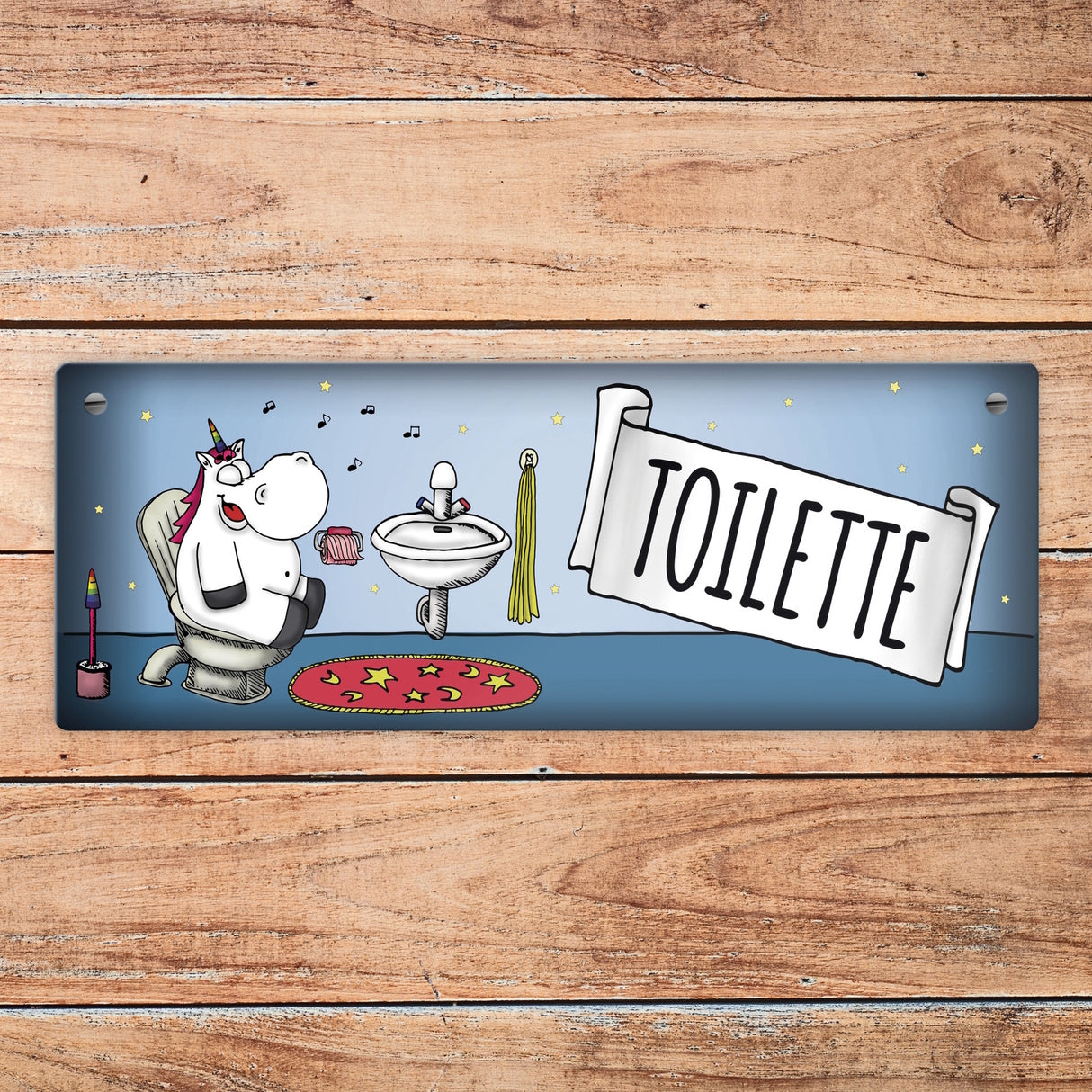 Honeycorns Metallschild mit Einhorn Toilette Motiv