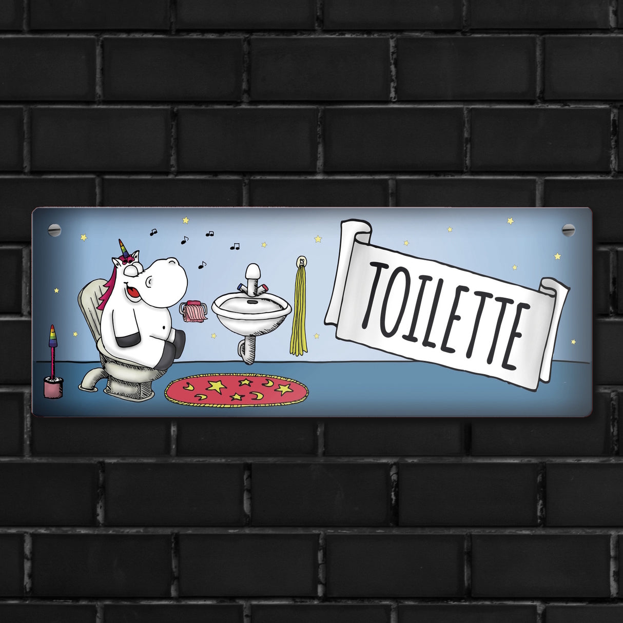 Honeycorns Metallschild mit Einhorn Toilette Motiv