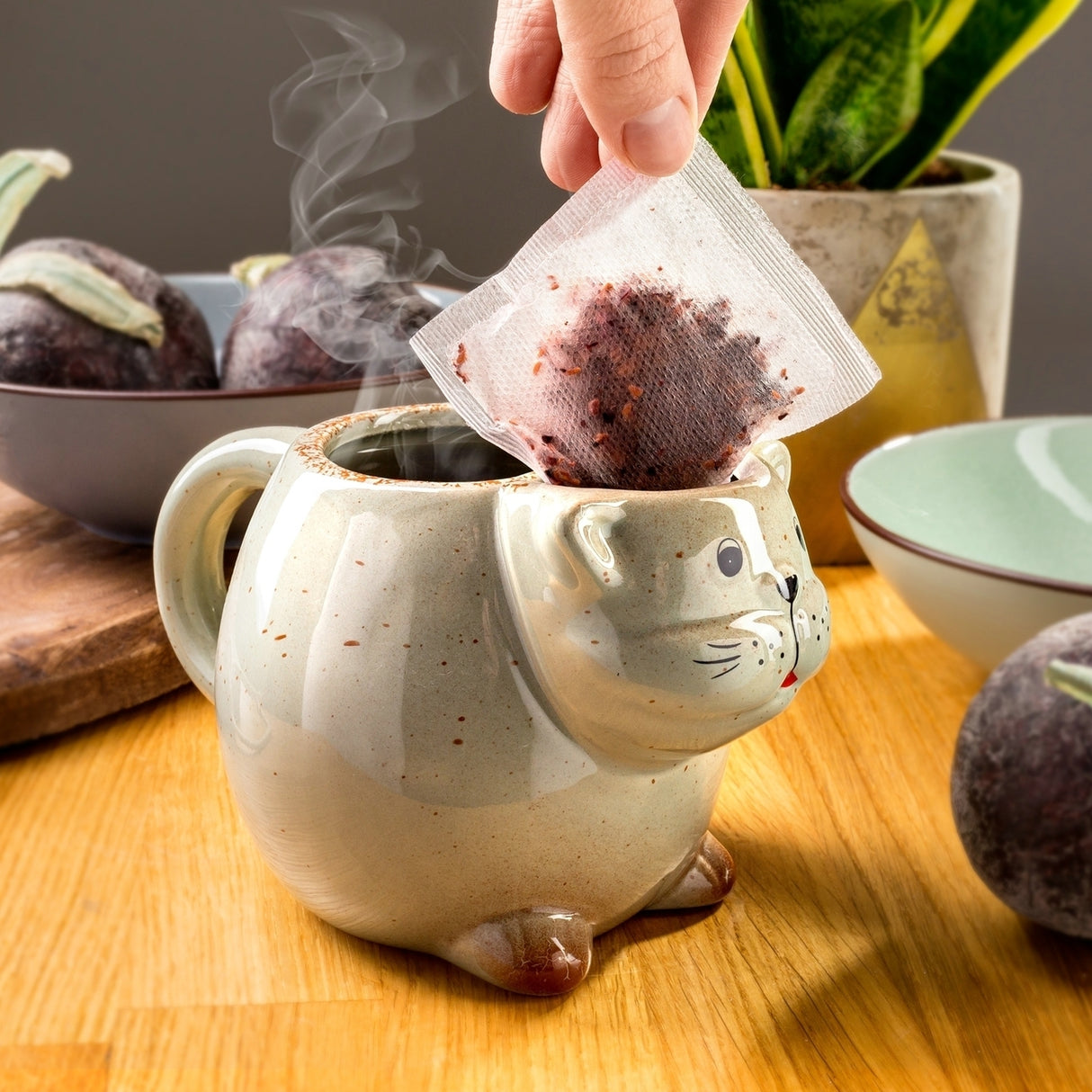 Katzen Tasse mit Teebeutel-Halterung