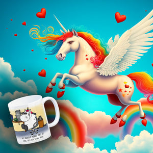 Honeycorns Kaffeebecher mit Einhorn Motiv und Spruch: Highlight meines Jobs...