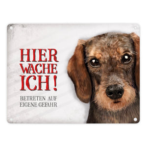Metallschild mit Dackel Motiv und Spruch: Betreten auf eigene Gefahr ...