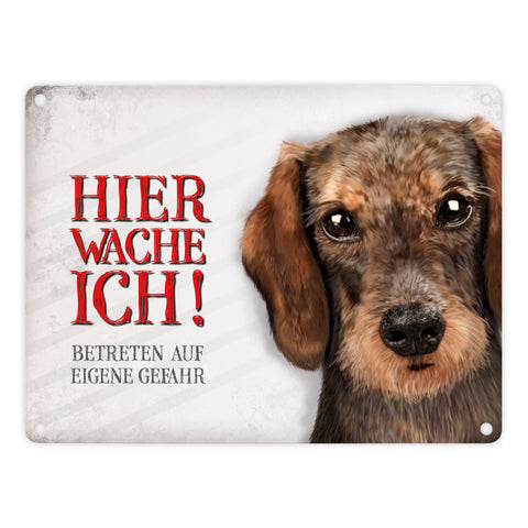 Metallschild mit Dackel Motiv und Spruch: Betreten auf eigene Gefahr ...