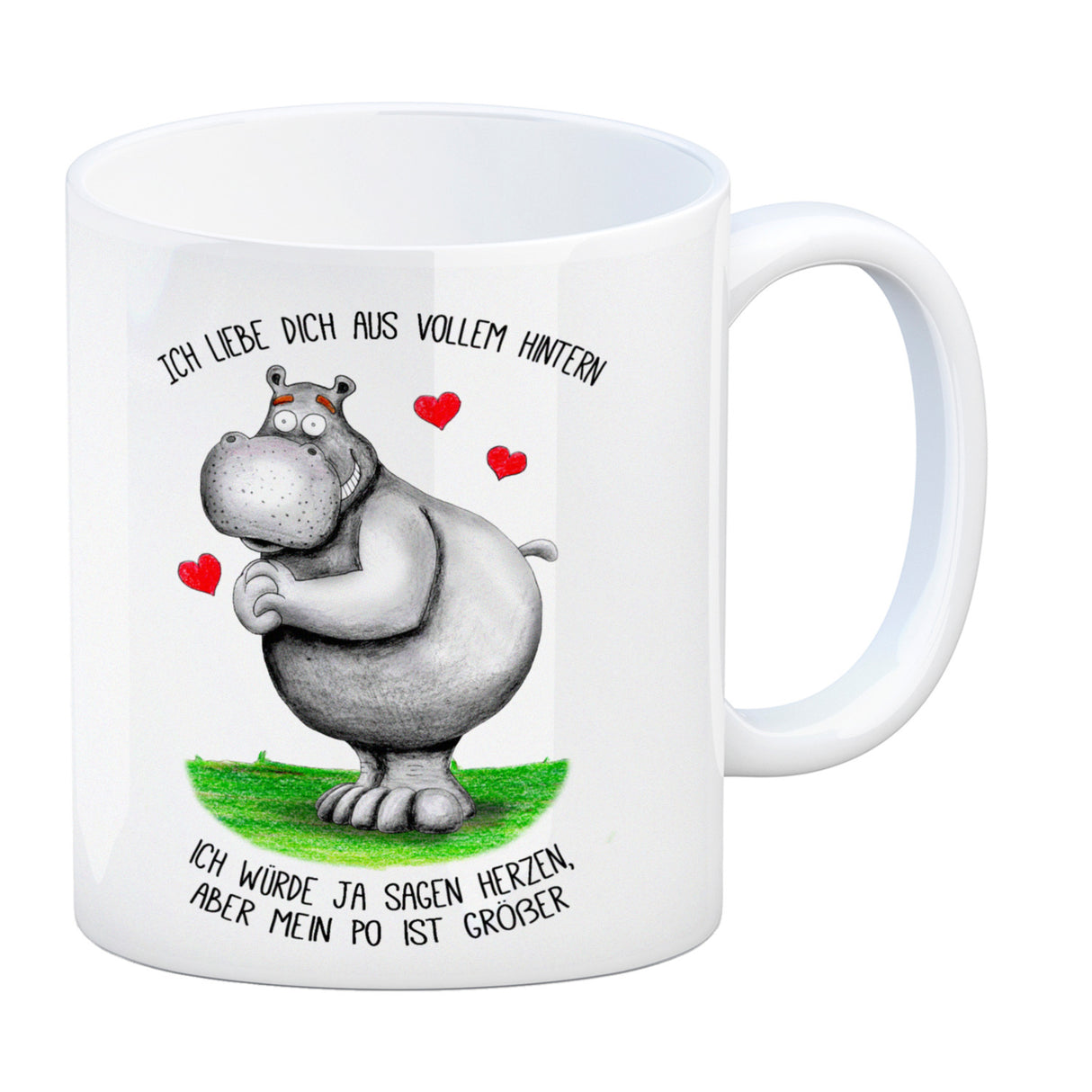 Nilpferd Kaffeebecher mit Spruch: Ich liebe dich aus vollem Hintern…