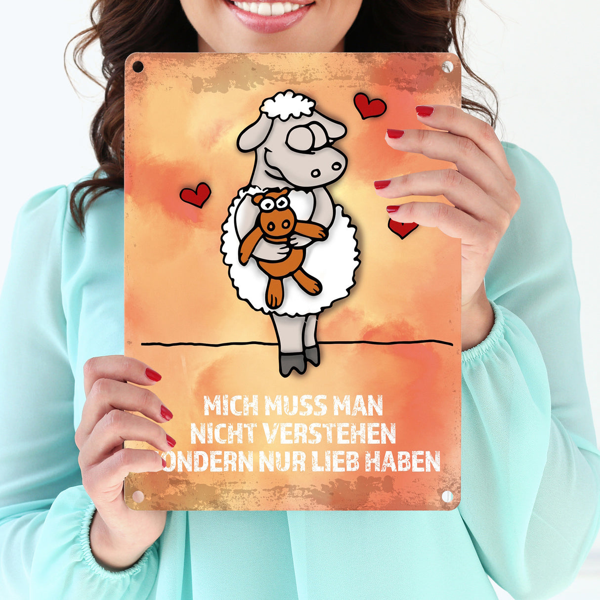 Metallschild mit Schaf Motiv und Spruch: Mich muss man nicht verstehen ...