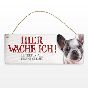 Metallschild mit Französische Bulldogge Motiv und Spruch: Betreten auf eigene Gefahr ...