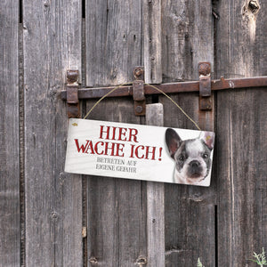 Metallschild mit Französische Bulldogge Motiv und Spruch: Betreten auf eigene Gefahr ...