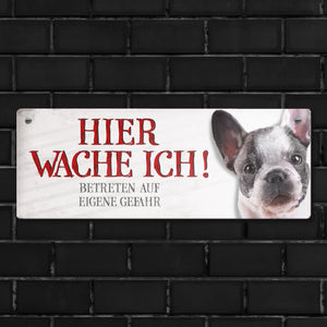 Metallschild mit Französische Bulldogge Motiv und Spruch: Betreten auf eigene Gefahr ...