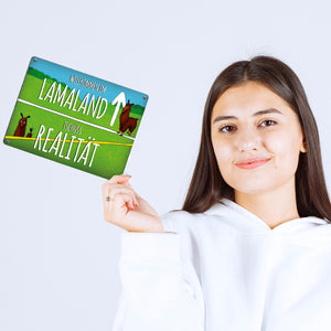 Metallschild mit Lama Motiv und Spruch: Willkommen im Lamaland