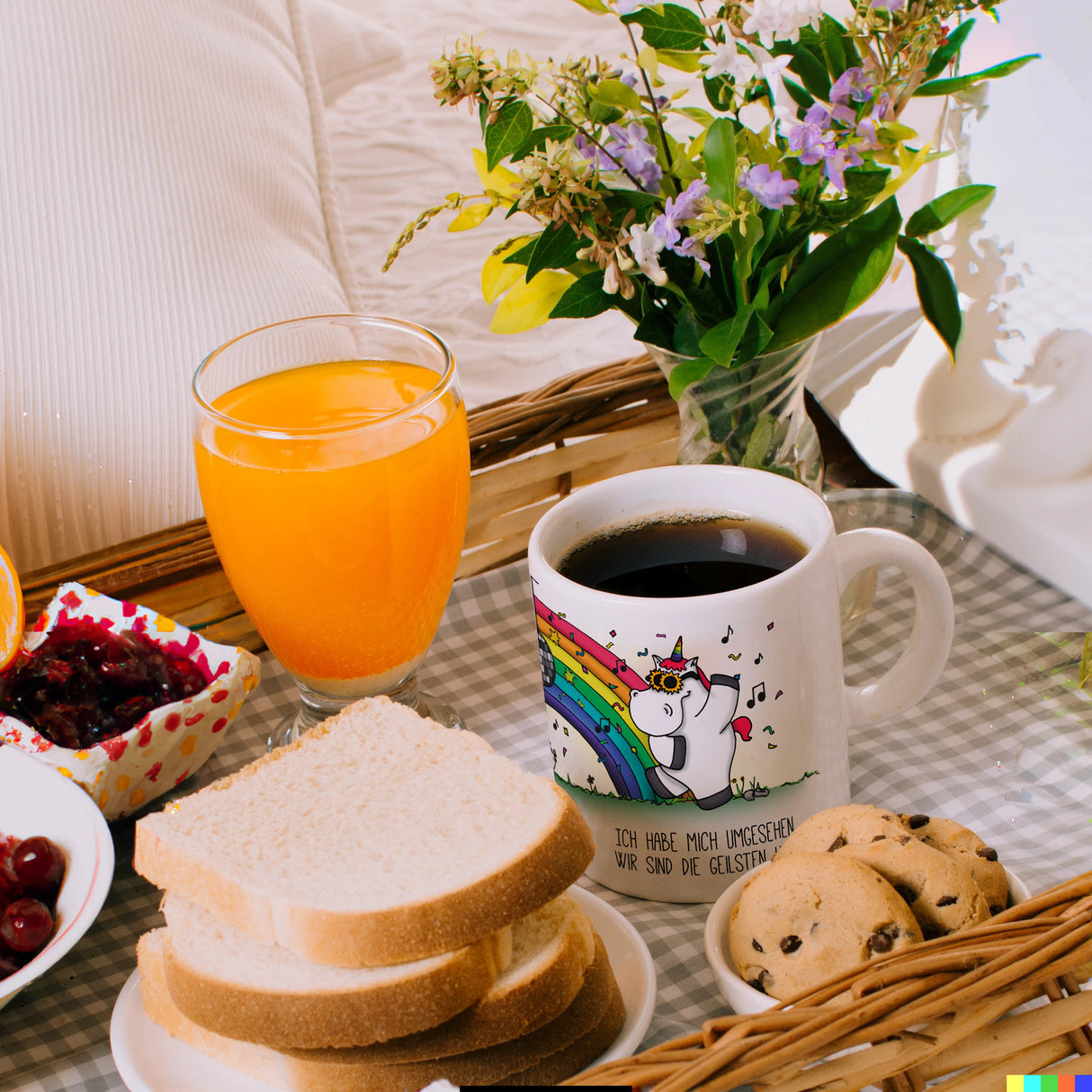 Honeycorns Kaffeebecher mit Einhorn Motiv und Spruch: Ich habe mich umgesehen, wir sind ...