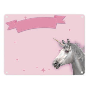 Metallschild mit Einhorn Stalltafel Motiv zum selbst Beschriften