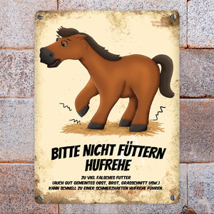 Metallschild mit Pferde Motiv und Spruch: Bitte nicht füttern - Hufrehe