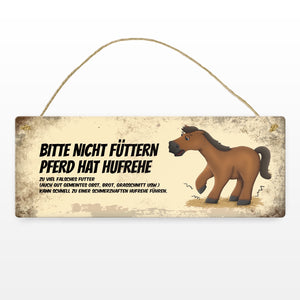 Metallschild mit braunem Pferd Motiv und Spruch: Bitte nicht füttern - Hufrehe