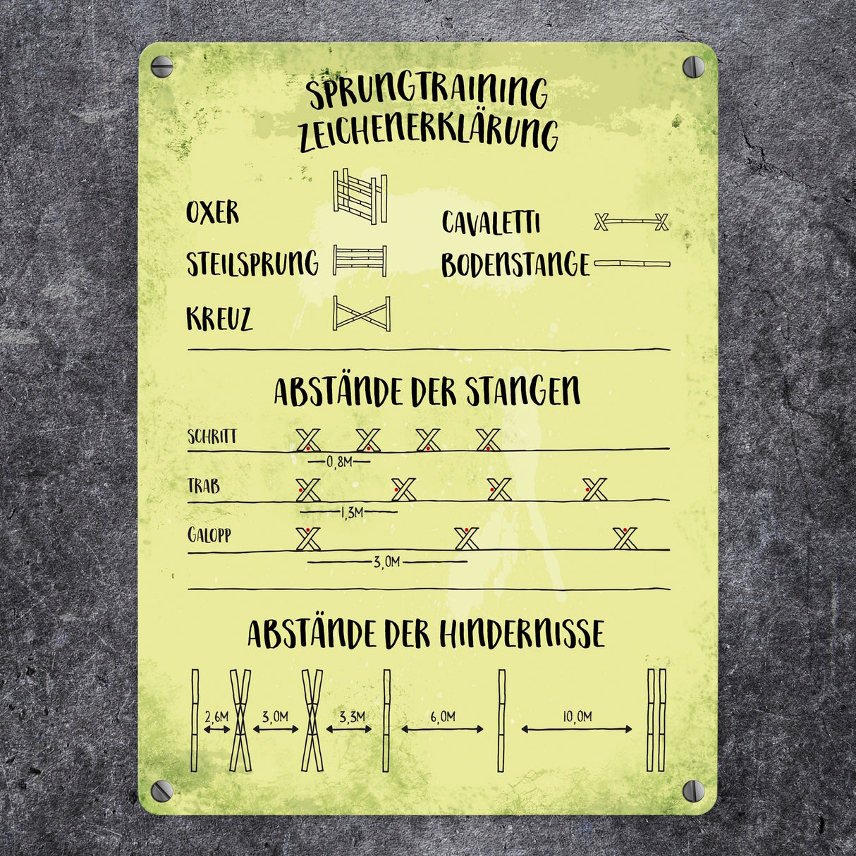 Metallschild mit Sprungtraining Zeichenerklärung Motiv