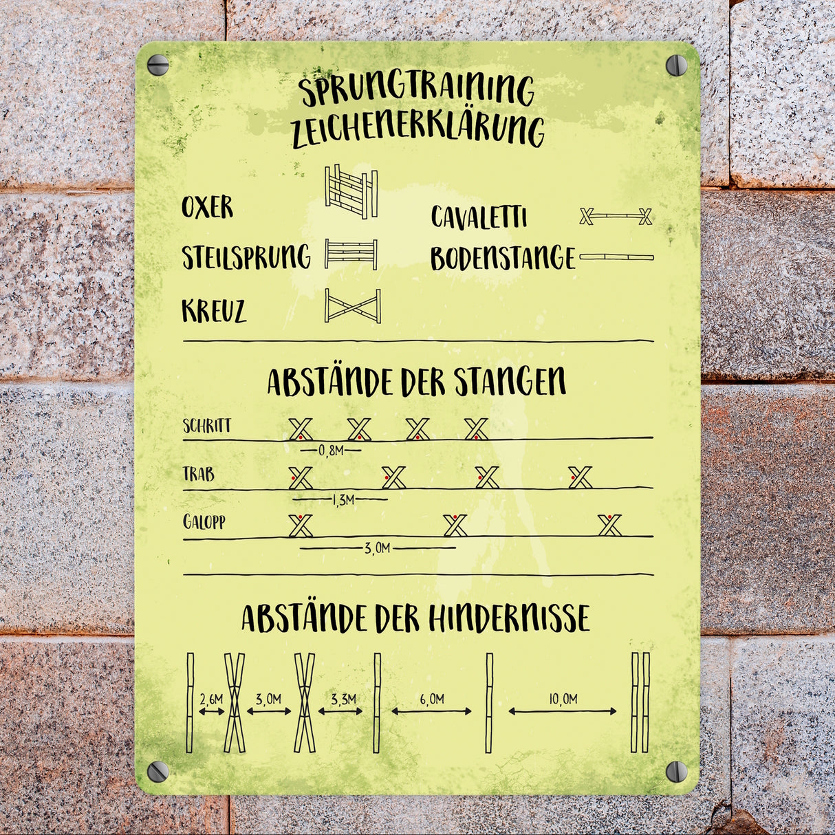 Metallschild mit Sprungtraining Zeichenerklärung Motiv