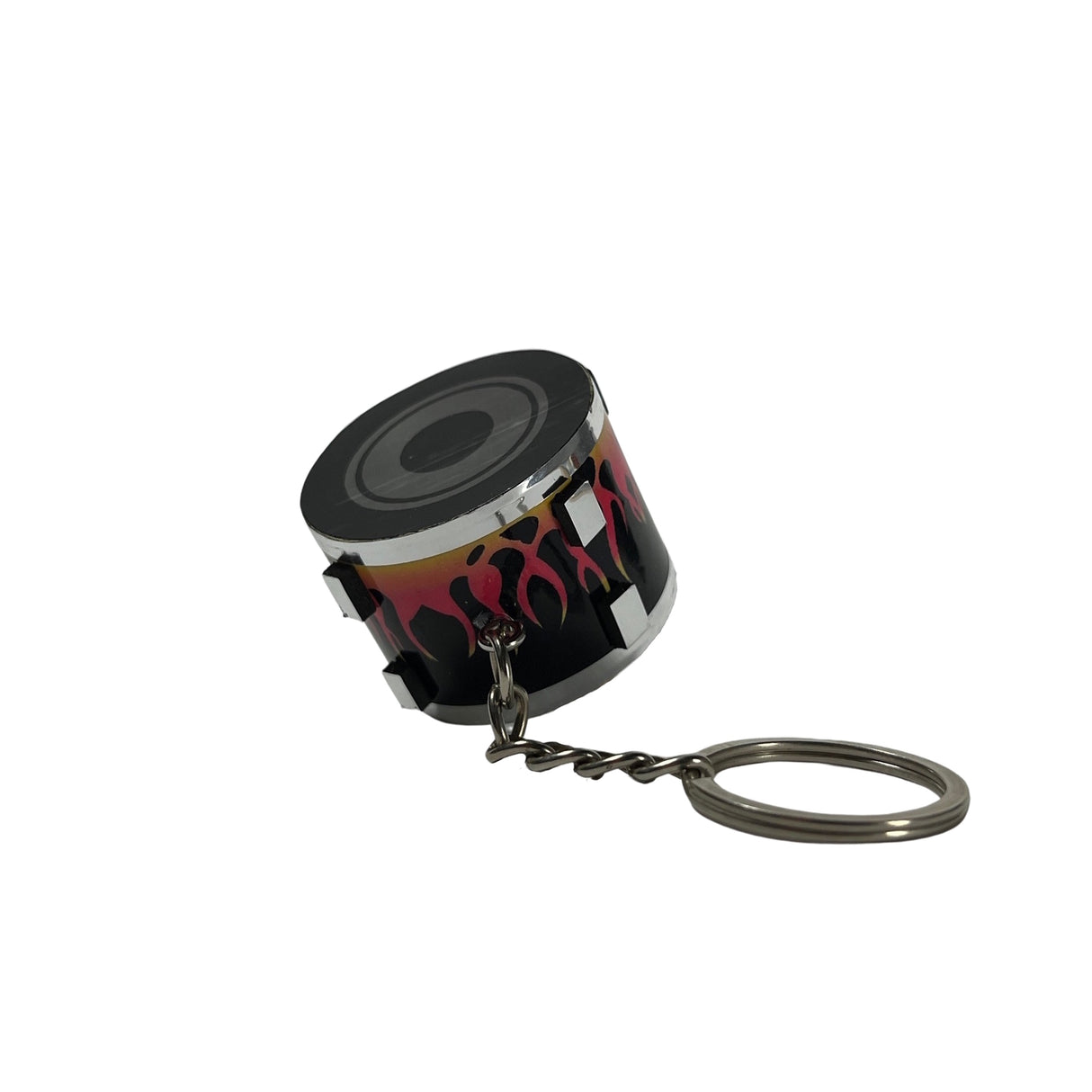 Snare Drum Schlüsselanhänger mit Flammen Motiv