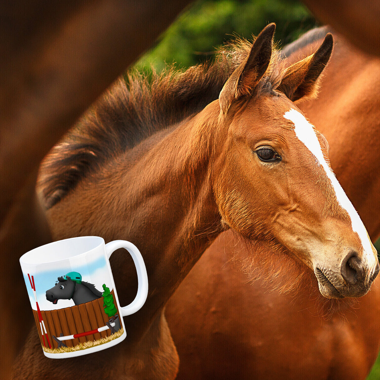 Kaffeebecher mit schwarzes Springpferd Motiv