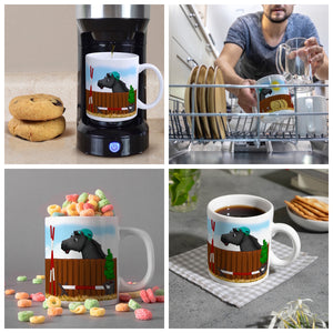 Kaffeebecher mit schwarzes Springpferd Motiv