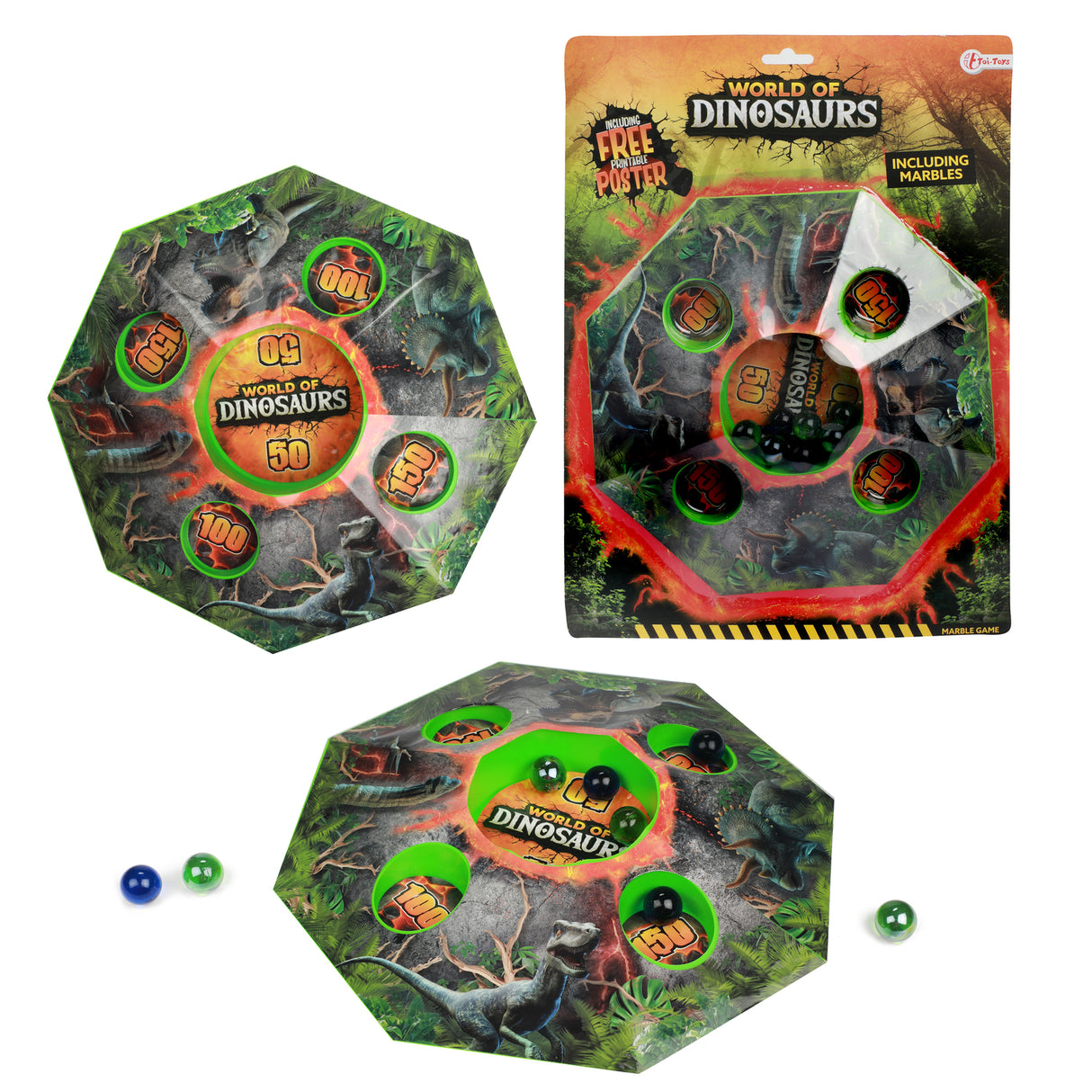 Dinosaurier Vulkan Murmelspiel mit 10 Murmeln