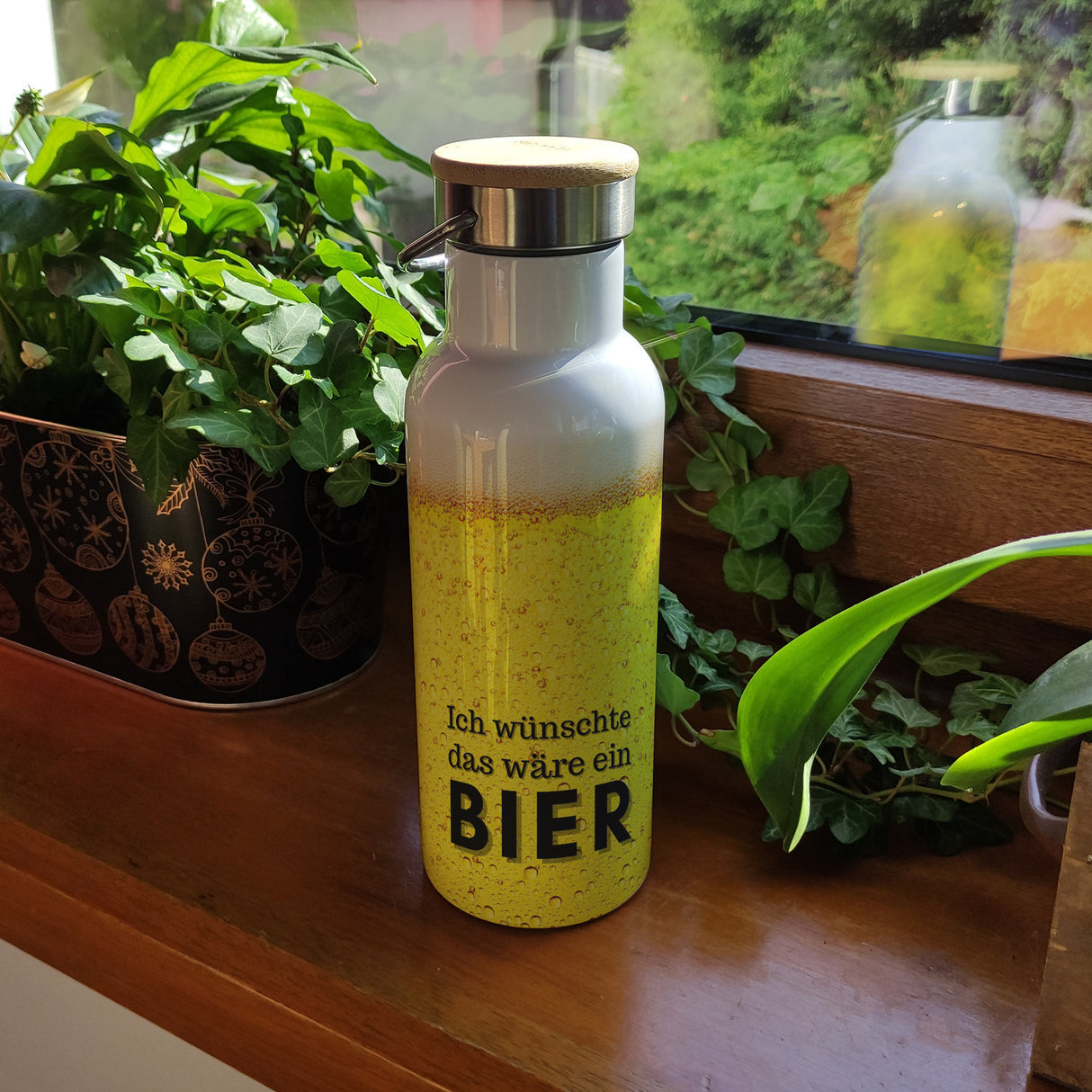 Ich wünschte das wäre ein Bier Thermoflasche mit Bambusdeckel