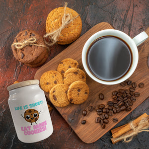 Life is short! Eat more Cookies! Keksdose aus Keramik mit Holzdeckel