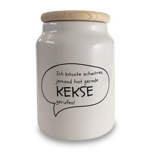 Jemand hat gerade Kekse gerufen! Keksdose aus Keramik mit Holzdeckel