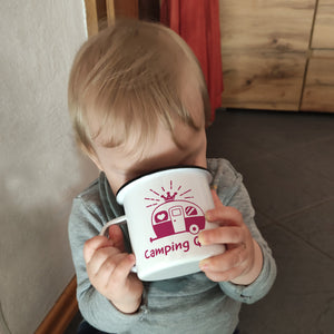 Camping Queen Emailletasse mit Wohnwagen
