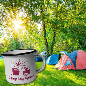 Camping Queen Emailletasse mit Wohnwagen