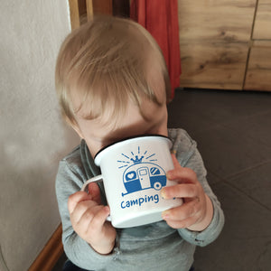 Camping King Emailletasse mit Wohnwagen
