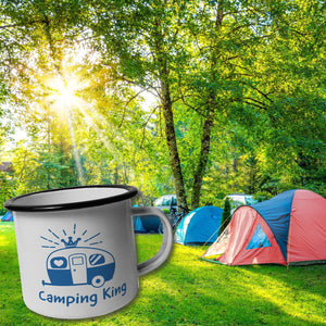 Camping King Emailletasse mit Wohnwagen