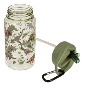 Dinosaurier Trinkflasche mit Trinkhalm und Karabinerhaken