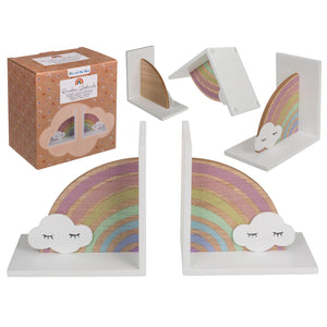 Regenbogen mit Wolke Buchstützen aus Holz im 2er Set