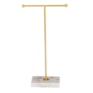 T-Form Schmuckhalter in gold mit Marmorsockel