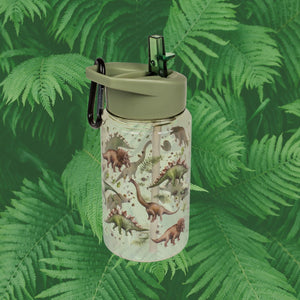 Dinosaurier Trinkflasche mit Trinkhalm und Karabinerhaken